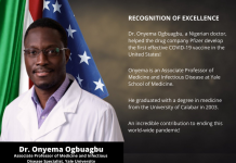 US embassy celebrates Nigerian doctor who helped Pfizer develop COVID-19 vaccine