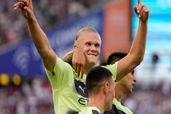 Haaland scores twice as Man City secure first EPL victory