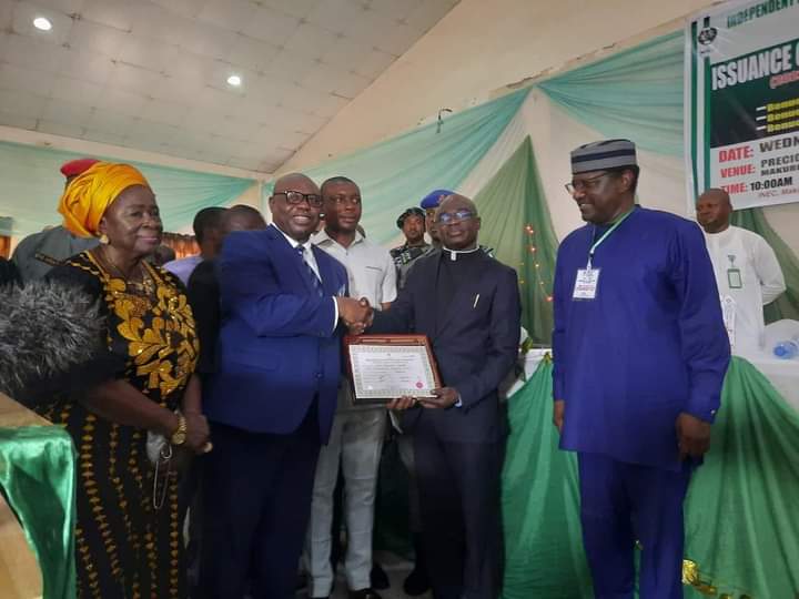 Jubilation in Benue as governor-elect, Fr Alia, receives certificate of return