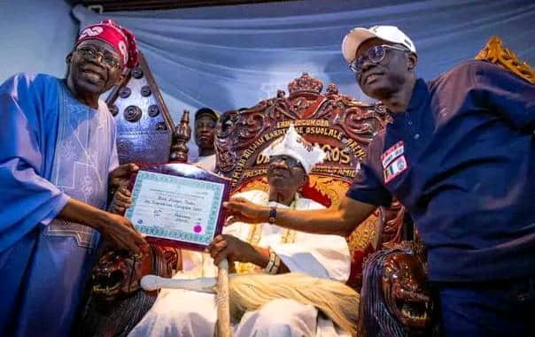 2023 presidency: Tinubu presents certificate of return to Oba of Lagos (photospeak)