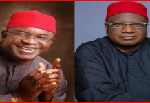 Mark, former Senate President, greets his bossom friend Ogbeha @ 76