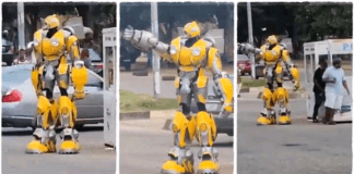 Drama as VIO uses robot to direct traffic in Abuja (VIDEO)