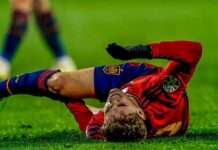 Barcelona’s Gavi out for nine months with knee injury