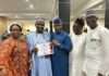 SETRACO chairman, Abu Inu-Umoru, THISDAY “Ombudsman”, Kayode Komolafe, Publisher of Veracity Desk, Emmanuel Ajibulu, others congratulate Sufuyan Ojeifo on his induction into NGE