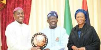 PHOTOS: Oshoala presents CAF award to Tinubu, wife