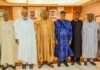 Awujale: Zulum visits Abiodun, condoles monarch’s family L-R: The Senator representing Borno Central, Kaka Shehu Lawan; son of the late Awujale of Ijebuland, Prince Adejuwon Adetona; Governor of Borno State, Prof.Babagana Zulum; Ogun State Governor, Prince Dapo Abiodun; first son of the Awujale, Prince Adedire Adetona and the acting National Chairman of the All Progressives Congress (APC), Dr. Alli Dalori, during a courtesy visit by the Borno State governor to commiserate with the people of Ogun State over the passage of the late Awujale and Paramount Ruler of Ijebuland, Oba Sikiru Kayode Adetona on Tuesday.