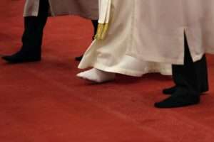 Pope Leo XIV walks without shoes as he visits the Sultan Ahmed Mosque on Nov. 29Berk Ozkan / AFP - Getty Images