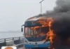 Bus fire disrupts traffic on Third Mainland Bridge in Lagos
