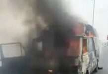 Commercial bus catches fire on Third Mainland Bridge, causes major traffic gridlock