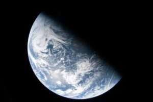 The dividing line between night and day, known as the terminator, appears to slice across Earth. Reid Wiseman/NASA